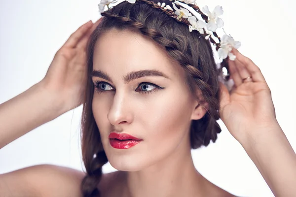 Slavic beauty girl on white — Stock Photo, Image
