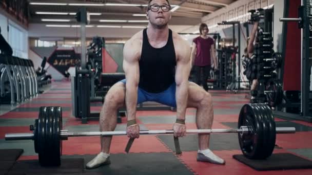 Jonge Powerlifter Sportschool Deadlifting Slow Motion — Stockvideo
