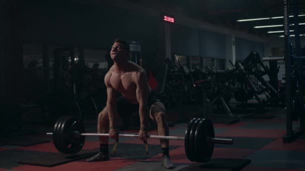 Jonge Powerlifter Sportschool Doet Samengestelde Beweging Deadlift Langzame Beweging — Stockvideo