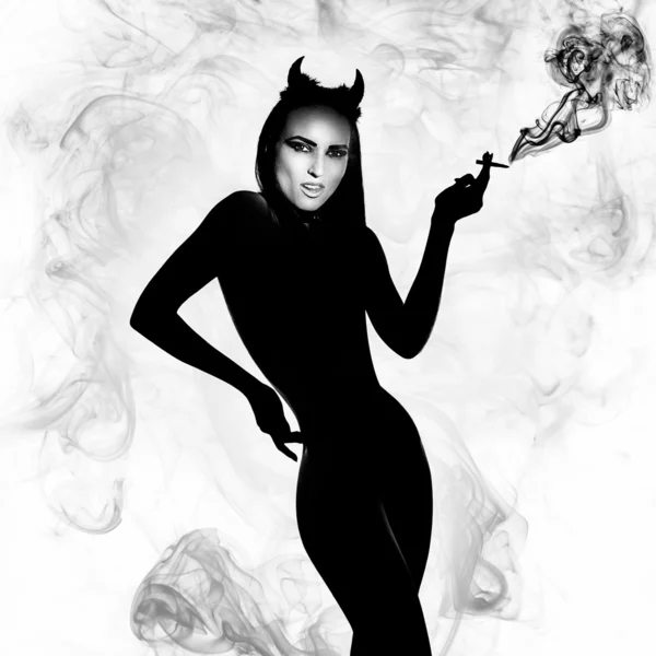 Diabeł z papierosem — Zdjęcie stockowe