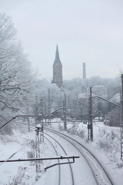Фото железной дороги зимой — стоковое фото