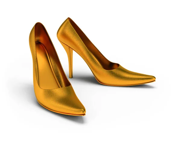 Womens Fashion Shoes Gold Color Image White Background — Stock Photo, Image