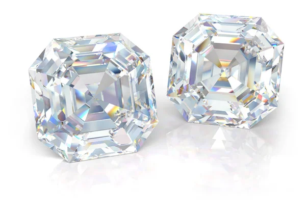 Dos Grandes Hermosos Diamantes Talla Cuadrada Imagen Fondo Blanco —  Fotos de Stock