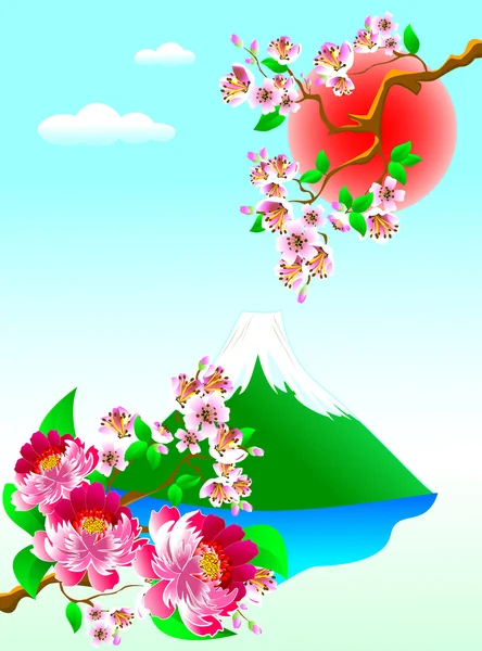 富士山和花 — 图库矢量图片