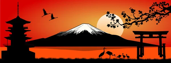 富士山在夕阳 — 图库矢量图片