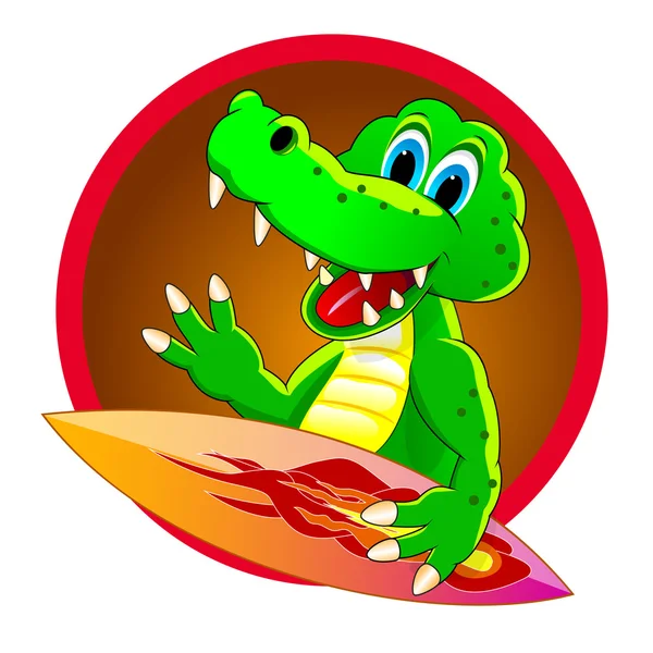 Cartoon krokodil surfer — Stock vektor