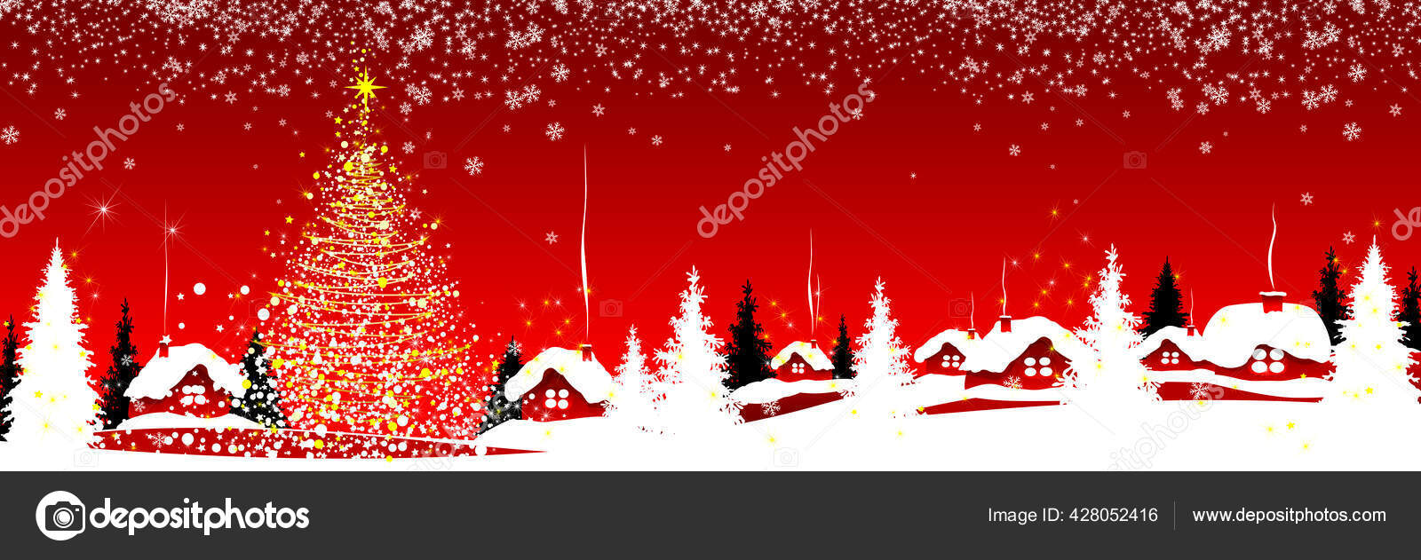 크리스마스 트리와 배경이다 눈송이 눈내리는 스톡 벡터 - ©liole 428052416, image size:1600x631