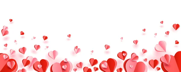 紙のカットスタイルで赤とピンクの心 白い背景に飛んで心 バレンタイン 誕生日 結婚式の日のための心を持つ背景 — ストックベクタ