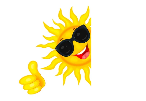 Cheerful Cartoon Sun Goggles Sun Sun White Background Smiling Sun — Stock Vector