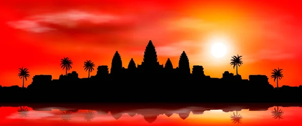 Antichissima Città Angkor Wat Tramonto Complesso Tempio Buddista Punto Riferimento — Vettoriale Stock