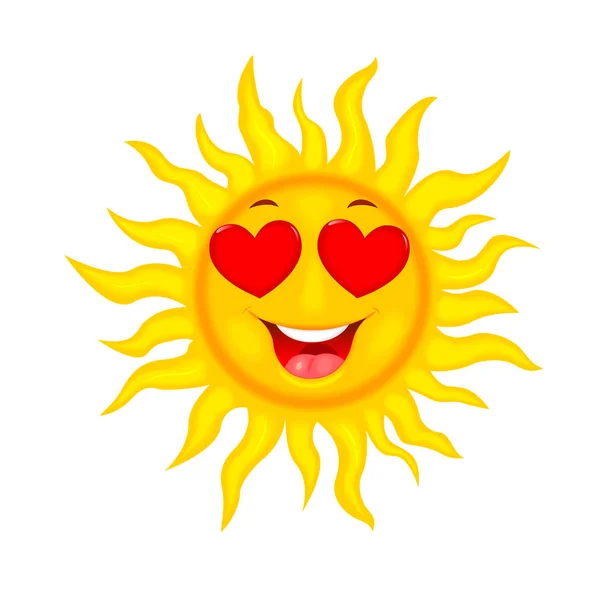 Sorrindo Sol Dos Desenhos Animados Com Olhos Forma Coração — Vetor de Stock