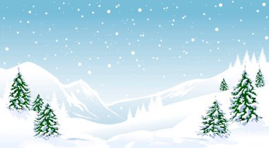 Kış manzarası. Karla kaplı dağlar, karla kaplı ladin. Kar, kar taneleri. Kış sahnesi.