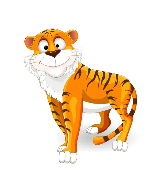 Tigre Sonriente Dibujos Animados Sobre Fondo Blanco — Vector de stock