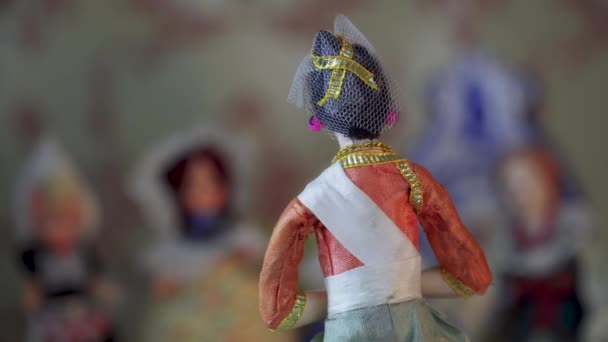 Bambola. In gran parte. Ritratto di una ragazza indiana in abito nazionale. La bambola ruota e mostra il suo costume. — Video Stock