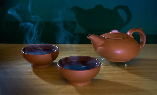 Teapots Bowl Tea Table — Stock Photo, Image