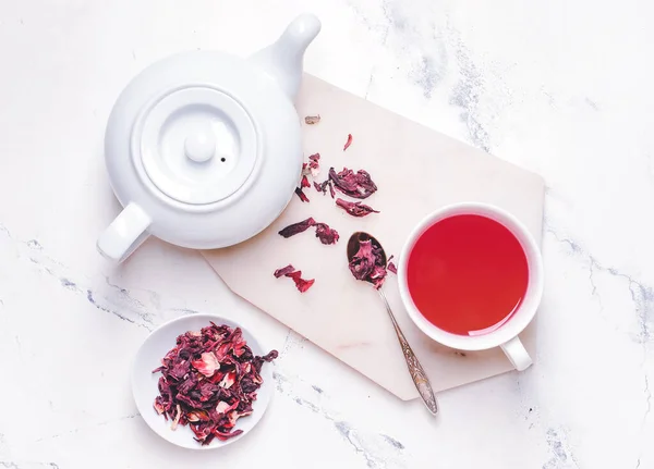 Composition Hot Hibiscus Tea Table — Stock Photo, Image