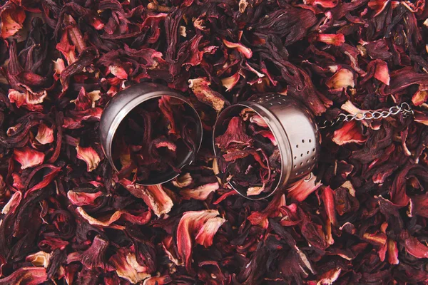 Strainer on dry hibiscus tea