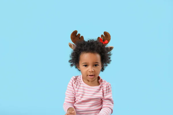 Cute African American Baby Girl Color Background Christmas Celebration — Stock Photo, Image