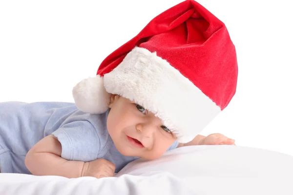 Bonito Bebê Chapéu Papai Noel Fundo Branco — Fotografia de Stock