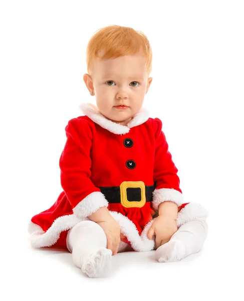 穿着白色背景圣诞服装的可爱小宝宝 — 图库照片