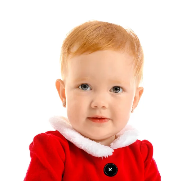 Симпатичный Малыш Рождественском Костюме Белом Фоне — стоковое фото