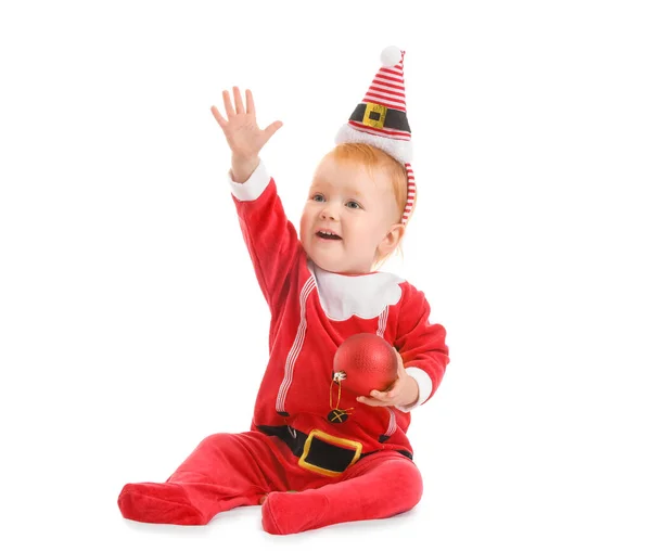 Cute Little Baby Christmas Costume White Background — Stock Photo, Image