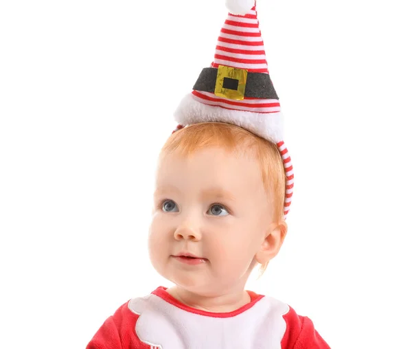 Bebé Bonito Traje Natal Fundo Branco — Fotografia de Stock