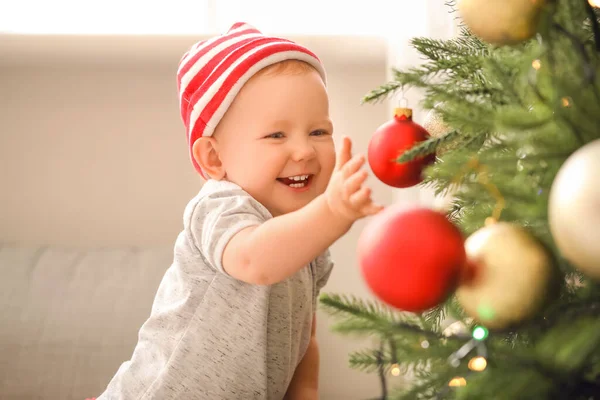 Cute Little Baby Christmas Tree Home — Stock Photo, Image