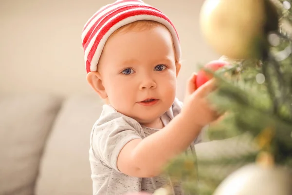 Cute Little Baby Christmas Tree Home — Stock Photo, Image