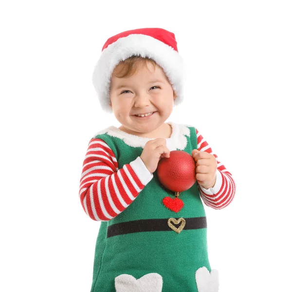 可愛いです小さな赤ちゃんでクリスマス衣装上の白い背景 — ストック写真