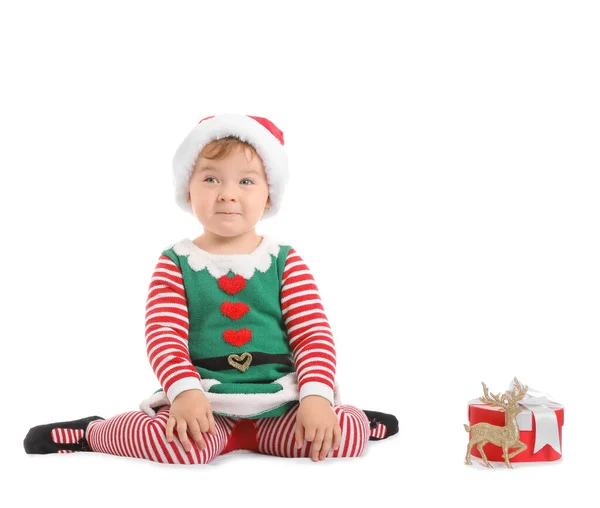 Niedliches Kleines Baby Weihnachtskostüm Auf Weißem Hintergrund — Stockfoto