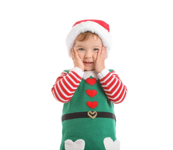 Cute Little Baby Christmas Costume White Background — Stock Photo, Image