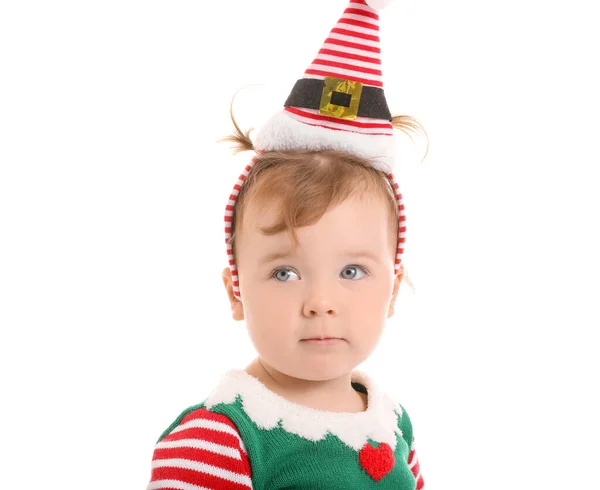 Cute Little Baby Christmas Elf Costume White Background — Stock Photo, Image