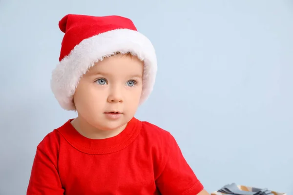 Cute Little Baby Santa Hat Color Background — Stock Photo, Image