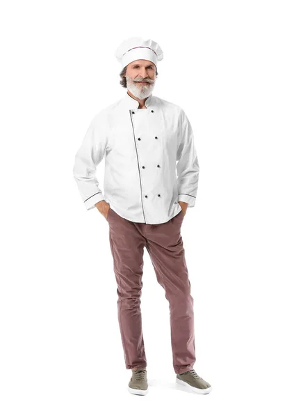 Maturo Maschio Chef Sfondo Bianco — Foto Stock