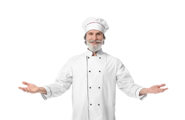 Mature Male Chef White Background — Stock Photo, Image