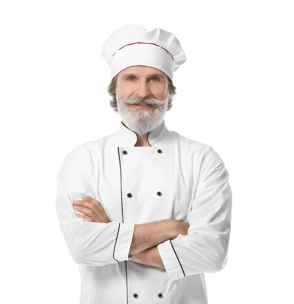 Ältere Männliche Koch Auf Weißem Hintergrund — Stockfoto