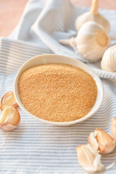 Bowl Aromatic Powdered Garlic Table — Stock Photo, Image