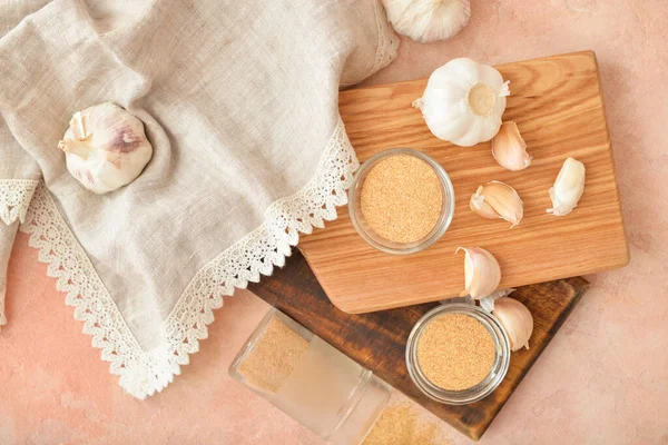 Aromatic Powdered Garlic Color Background — Stock Photo, Image