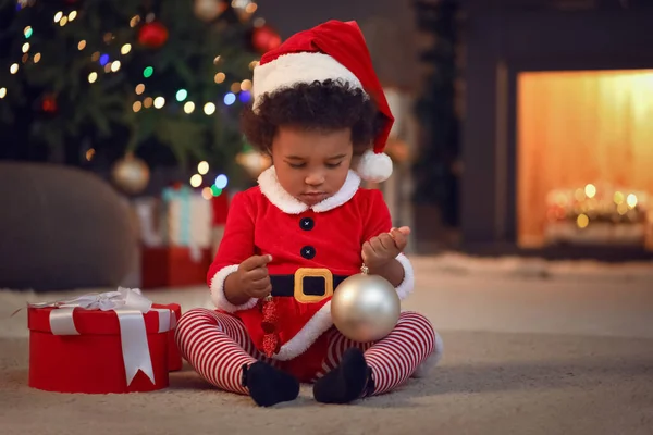 Cute African American Baby Girl Home Christmas Eve — Stock Photo, Image