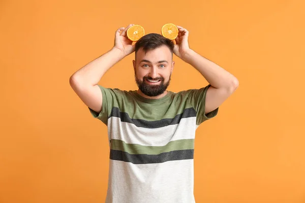 Αστείος Άνθρωπος Πορτοκαλί Χρώμα Φόντο — Φωτογραφία Αρχείου