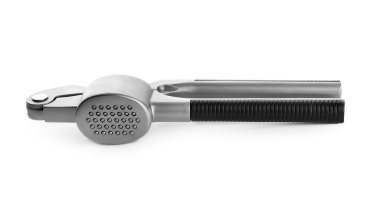 Beyaz arkaplanda sarımsak ezici