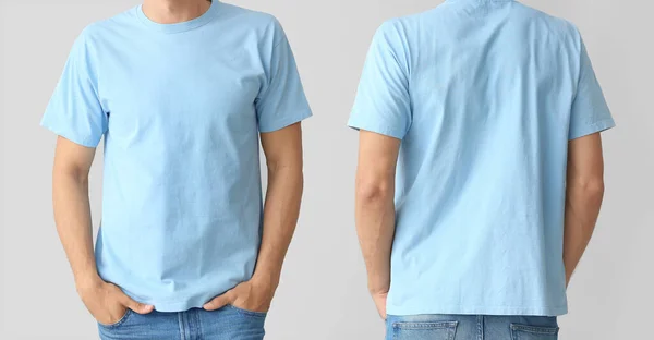 Άνδρας Κομψό Shirt Ελαφρύ Φόντο Εμπρός Και Πίσω Όψη — Φωτογραφία Αρχείου
