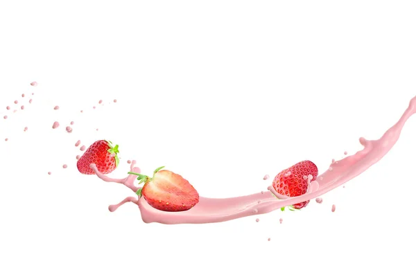 Splash Του Γάλακτος Φράουλα Μούρα Λευκό Φόντο — Φωτογραφία Αρχείου