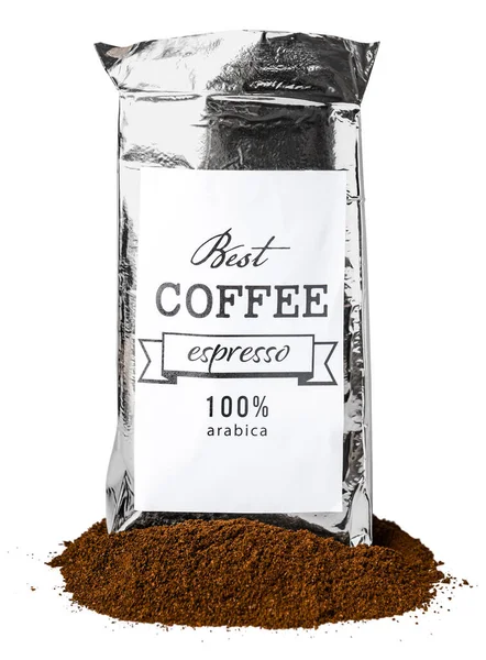 Kaffeetasche Und Puder Auf Weißem Hintergrund — Stockfoto