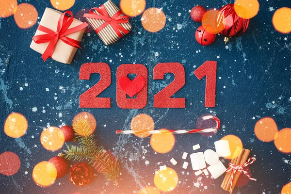 Mooie Nieuwjaarscompositie Met Figuur 2021 Kleur Achtergrond — Stockfoto