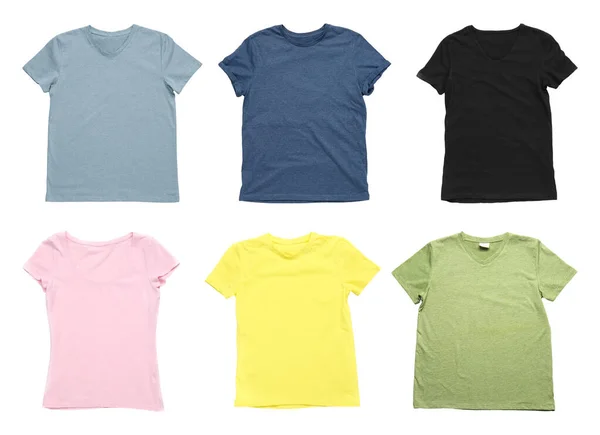 Different Blank Shirts White Background — Stock Photo, Image