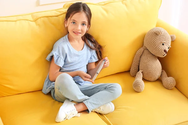 Little Diabetic Girl Taking Blood Sample Home — Stock Photo, Image