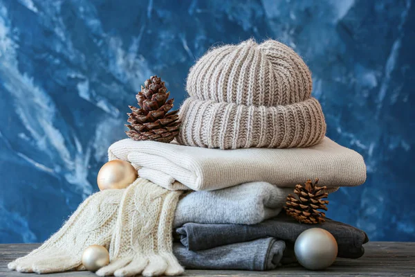 Stylish Christmas Clothes Table — Stock Photo, Image
