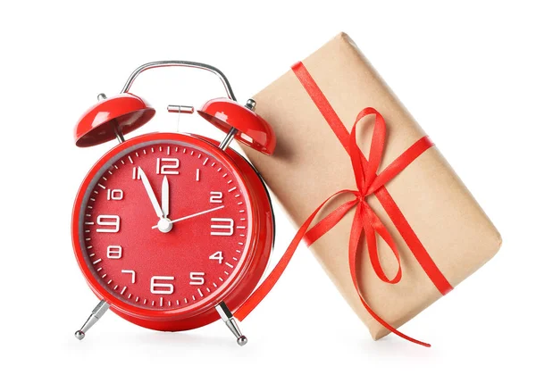 Alarm Clock Christmas Gift Isolated White — Stock Photo, Image